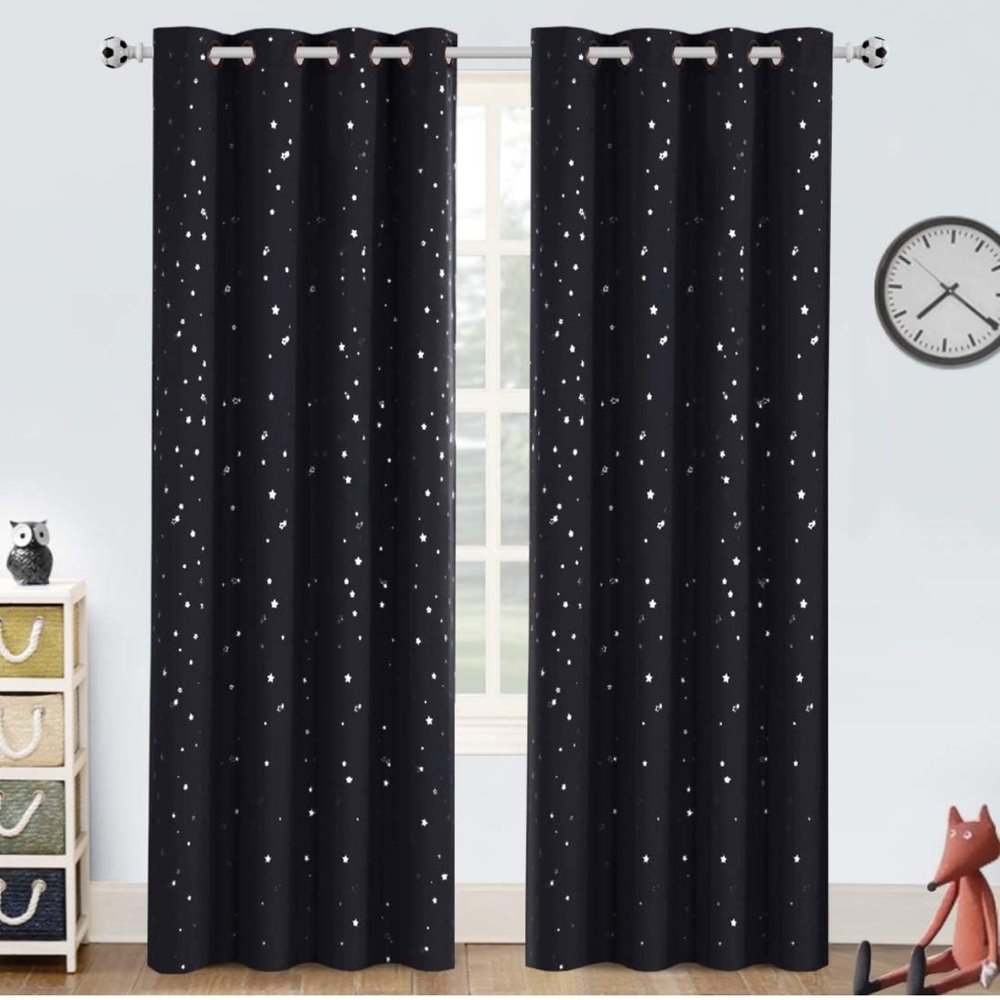 NEW Black w/Silver Stars Blackout Curtains - 2 Panels - 52x84 inches